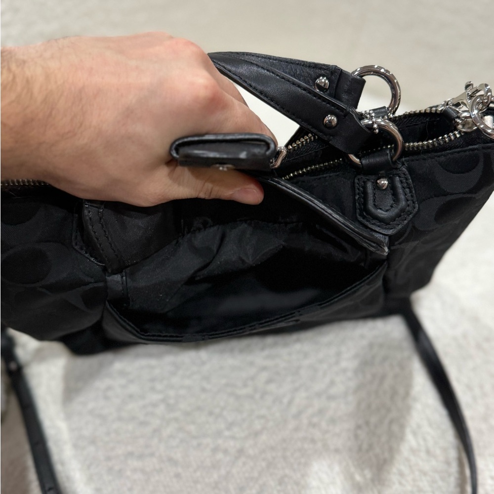 Coach Signature Mini Tote Crossbody Purse silver and black - Picture 11 of 12